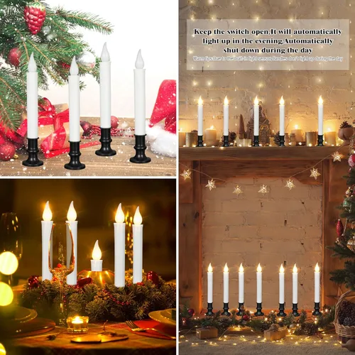Vista 3 de Yungyan 20 Piezas de Luces de Vela de Ventana con Sensor del Anochecer al Amanecer, Velas LED sin Llama Operadas con Batería, Llama Parpadeante a