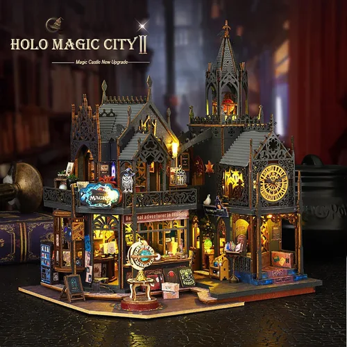 Vista 2 de Kit de Rincón de Libros de Bricolaje - Kit de Casa de Muñecas en Miniatura con Muebles y Luz LED, Rompecabezas 3D de Madera Sujetalibros de Arte