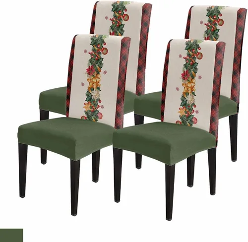 Vista 34 de Savannan - Juego de 4 fundas para sillas de árbol de Navidad, bolas de copos de nieve de color rojo invierno, fundas elásticas para sillas Parsons