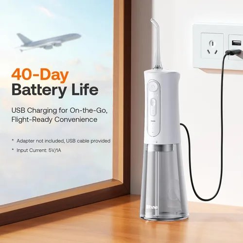 Vista 6 de Bitvae Irrigador dental de agua para dientes, Limpiador de dientes de agua recargable con boquillas, 3 modos, 5 intensidades, IPX7 impermeable