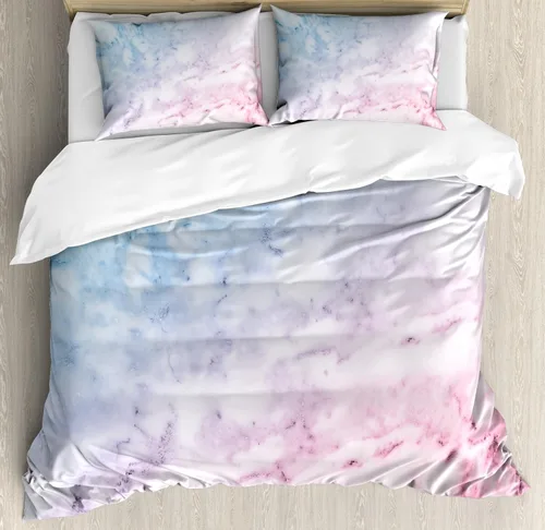 Vista 49 de Ambesonne Hawaii - Juego de funda de edredón de verano, palmeras y hojas exóticas de helecho, fondo colorido abstracto, juego de ropa de cama