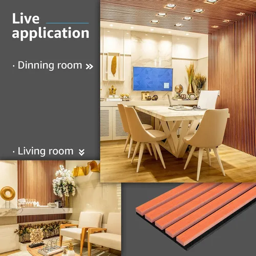 Vista 6 de Art3d - Paneles acústicos de listones de madera para decoración elegante y reducción de ruido, panel texturizado 3D para techo y pared, 4 piezas