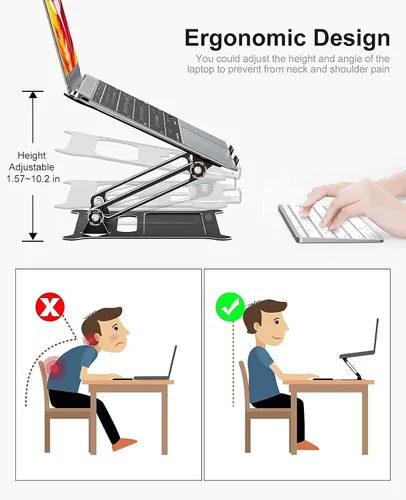 Vista 8 de Urmust Soporte ergonómico ajustable para computadora portátil (negro) Soporte ergonómico ajustable para computadora portátil (oro rosa)