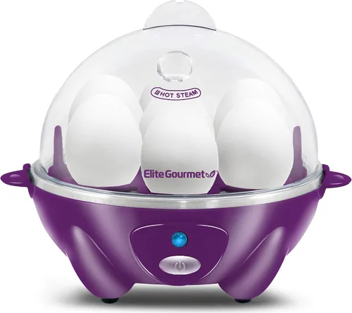 Elite Gourmet EGC700P# Cocedor Rápido de Huevos, 7 Huevos Hervidos Fáciles de Pelar, Duros, Medianos, Suaves, Escalfador, Máquina para Omelettes,