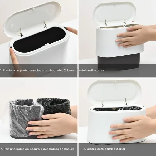 Vista 5 de SUBEKYU Mini bote de basura con tapa, pequeño cubo de basura de escritorio, mini cubos de basura para encimera, cesta de basura pequeña, blanco