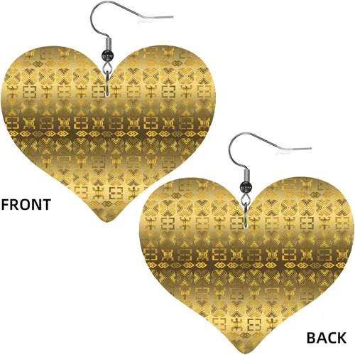 Vista 3 de DKJlitter Women's Heart Earrings, Ethnic African pattern with Adinkra simbols Faux Leather Earrings, Lightweight Dangle Earrings