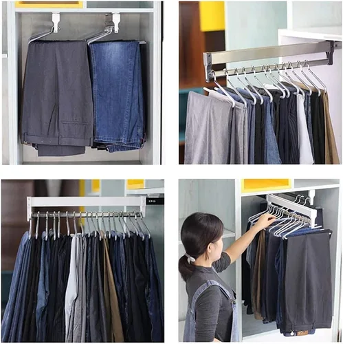 Vista 2 de Slide Out Pants Rack Closet Hanger Bar Pull Trousers Tie Belts Scarf Racks Top Mounted Wardrobe Clothes for Closet Retractable,Heavy Duty Adjustable