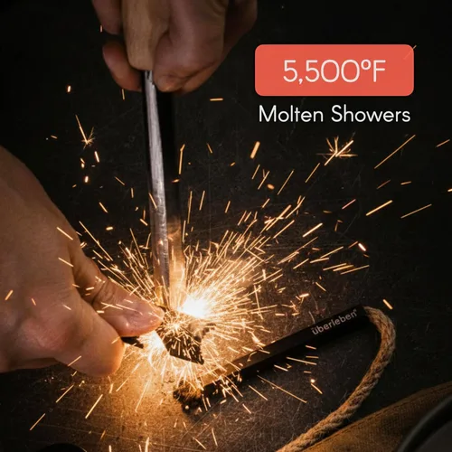Vista 5 de Überleben Kräftig PRO Ferro Rod Fire Starter Survival Tool – Up to 20,000 Strikes, 1/2" Thick Fire Steel with Hardwood Handle, Multi-Tool Striker