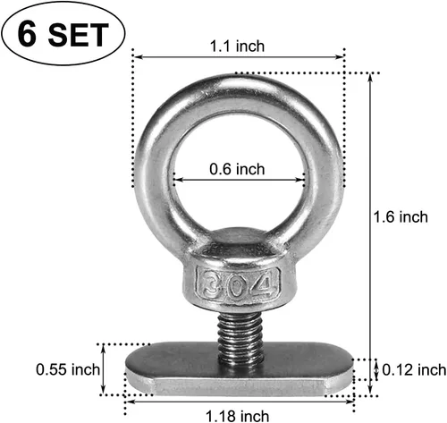 Vista 2 de Paquete de 6 rieles de acero inoxidable para kayak, riel con ojales para kayak, canoa, barco, cuerda elástica o cuerdas