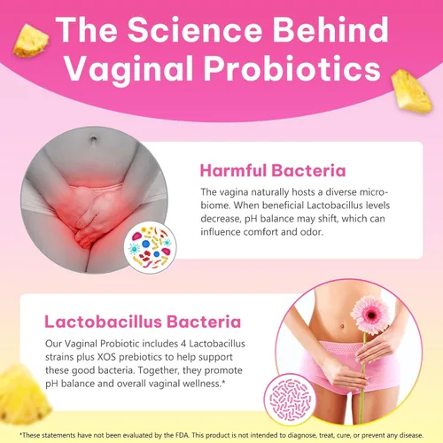 Vista 4 de Gomitas de equilibrio femenino para mujeres, probióticos vaginales con prebióticos y mezcla de probióticos Lactobacillus, apoya el equilibrio del pH
