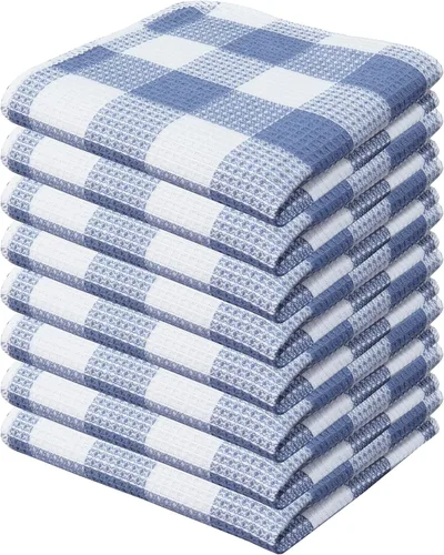 Vista 22 de PurpleEssences Trapos de cocina a cuadros con tejido de gofre, 100% algodón, 12 x 12 pulgadas, suaves, absorbentes, de secado rápido, trapos