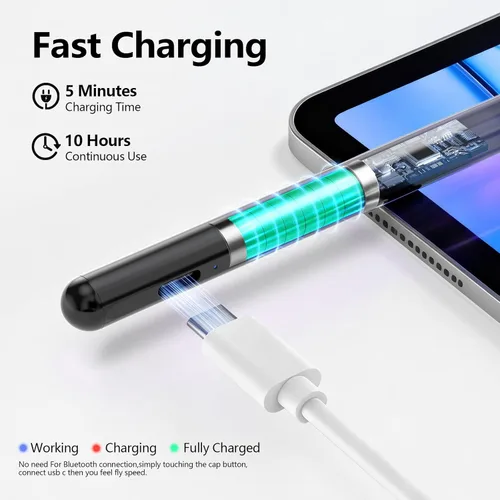 Vista 3 de Stylus Pen Carga Rápida 2X Lápiz Activo Compatible con Apple iPad Pro 11"/12.9"/M4 2018-2025, iPad Air 3/4/5/M2/M3, iPad 6-11, iPad mini 5/6 Negro