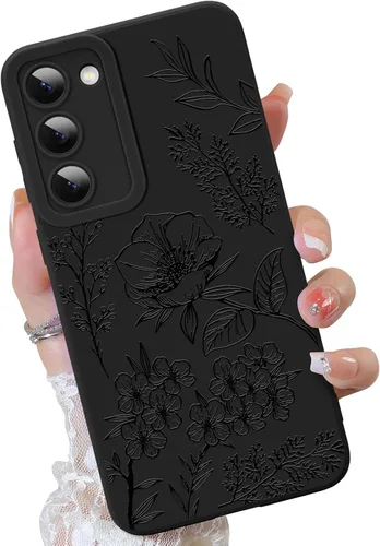 OOK Funda para Galaxy S23 con bonito diseño floral para niñas y mujeres, funda protectora de lente de cámara de TPU suave diseñada para Samsung Negro
