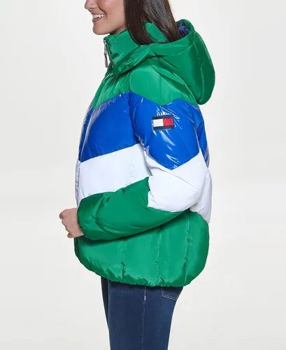 Vista 4 de Tommy Hilfiger Chaqueta acolchada corta con capucha para mujer multicolor