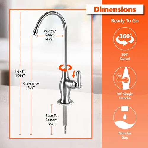 Vista 4 de Express Water Grifo de filtro de agua de lujo, grifo cromado en forma de coque, grifo de agua potable 100% sin plomo, compatible con sistemas