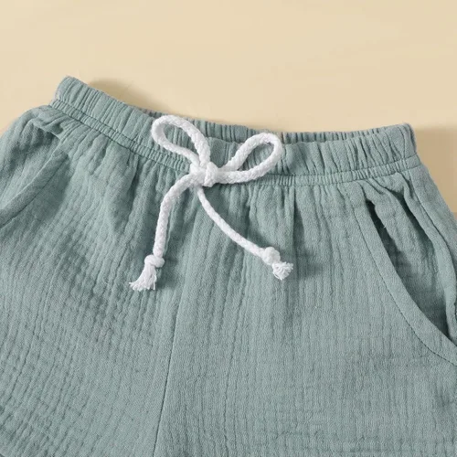 Vista 3 de Conjunto de ropa para niños pequeños y niñas, unisex, pantalones cortos para bebé, camiseta de 2 piezas de algodón y lino de verano, 2 piezas