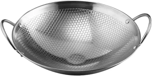 Vista 4 de Sartén de acero inoxidable, wok de fondo redondo, olla wok de doble oreja, olla antiadherente, sartén profunda, 8 pulgadas