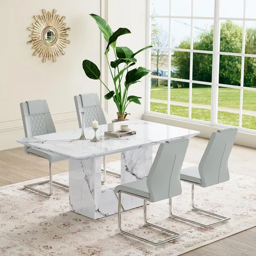 Vista 17 de Mesa de comedor negra de 63 pulgadas Mesa de comedor moderna Mesa rectangular de madera con patas en forma de U de alta resistencia Estable