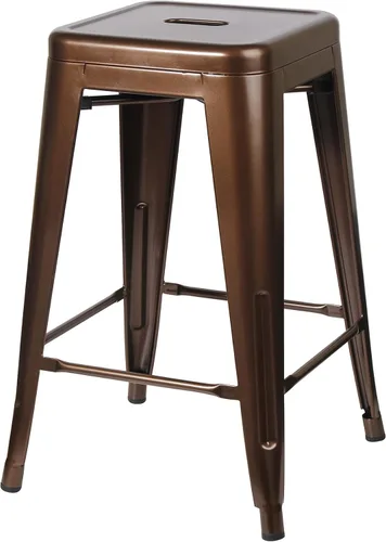 Vista 239 de GIA Taburete de mostrador sin respaldo de 24 pulgadas, cantidad de 4, bronce con asiento de madera clara