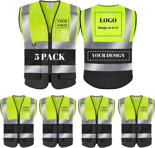 Vista 11 de BeautyWill Chaleco de seguridad con logotipo personalizado, Hi Vis Clase 2, chaleco reflectante de construcción unisex con 5 bolsillos