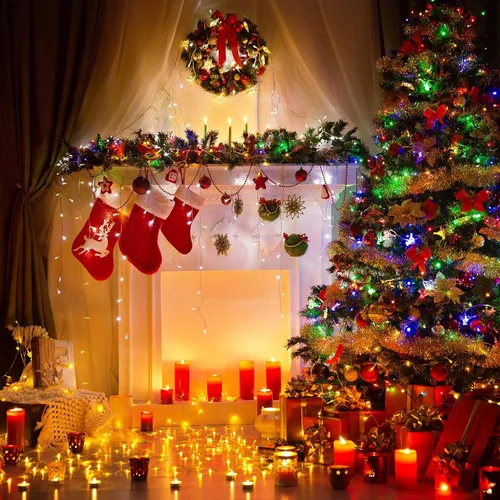 Vista 9 de Luces de Halloween naranja púrpura para exteriores, 17.8 pies, 50 luces LED de Navidad con 8 modos, mini tira de luces impermeables a pilas para uso