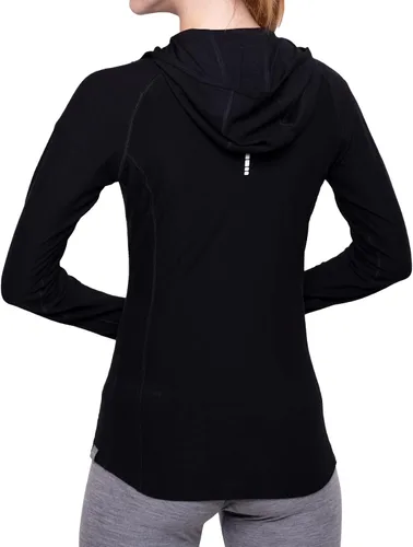 Vista 2 de MERIWOOL Sudadera con capucha para mujer, ligera, de lana merina, manga larga, térmica Negro
