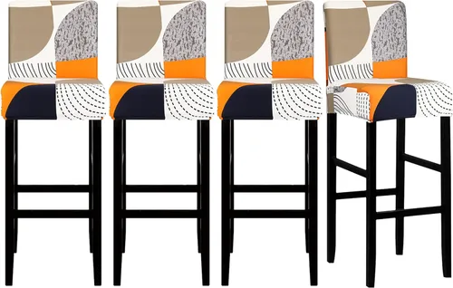 Vista 29 de Lellen Juego de 2 fundas para taburetes de bar, fundas jacquard para taburetes de bar, fundas deslizables elásticas para taburetes de bar