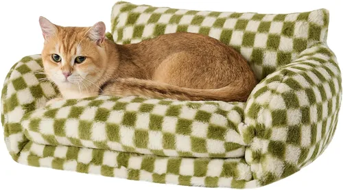 Vista 17 de Hollypet Cama para gatos, mullida, multifuncional, de doble capa, suave para mascotas, sofá ortopédico para gatos y perros pequeños, color beige