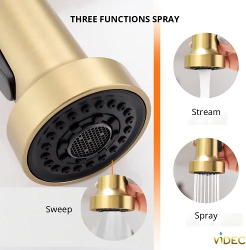 Vista 2 de VIDEC Grifo de cocina inteligente, rociador desplegable de 3 modos, sensor táctil activado, control de temperatura LED, rotación de 360 grados