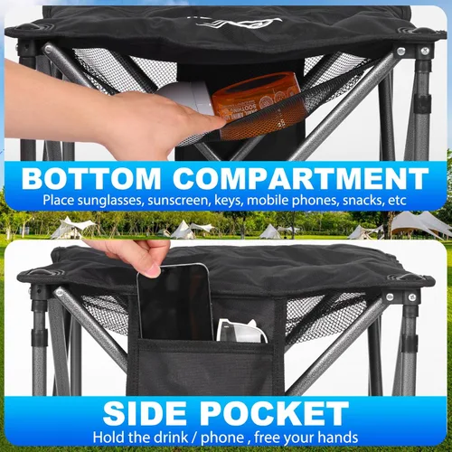 Vista 5 de Paquete de 2 taburetes de camping de gran tamaño, otomano, acolchado, silla de camping, reposapiés plegable de 450 libras, reposapiés plegable