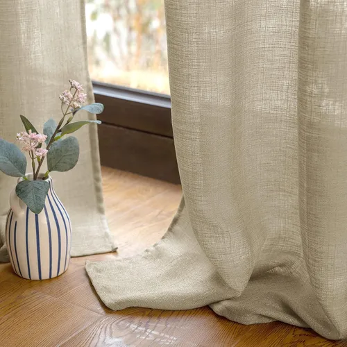 Vista 5 de MIULEE Cortinas semitraslúcidas con textura de lino sintético gris pardo de 96 pulgadas de largo, 2 paneles para sala de estar y dormitorio