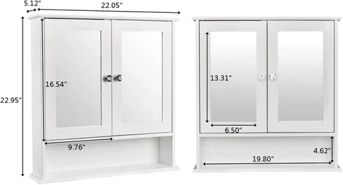 Vista 2 de Gabinete de espejo de baño, espejo de puerta doble, baño interior, estante montado en la pared, color blanco