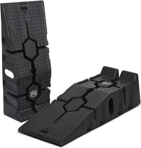 M-AUTO Juego de 2 rampas universales para vehículos con inclinación de 2 etapas, capacidad de elevación de 2.5 toneladas (5000 libras), rampa de