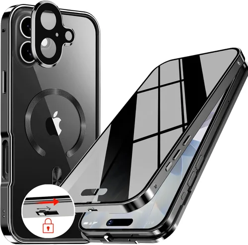 Vista 15 de Funda magnética de privacidad para iPhone 15 Pro Max con anillo de metal CD y bloqueo desplegable automático [compatible con MagSafe]