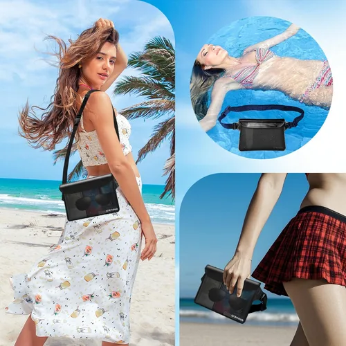Vista 9 de Bolsa impermeable para playa, bolsa impermeable para teléfono y pasaporte, riñoneras para mujeres, bolsas secas flotantes para cruceros, viajes