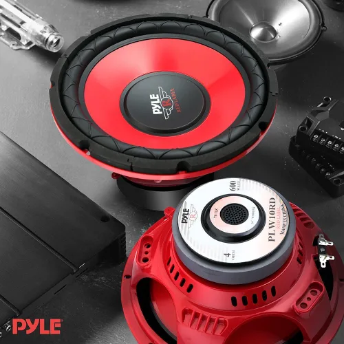 Vista 5 de Pyle Pyle PLW10RD - Altavoz de audio para subwoofer para vehículo, cono electrochapado rojo de 10 pulgadas, canasta de plástico rojo, bobina de voz