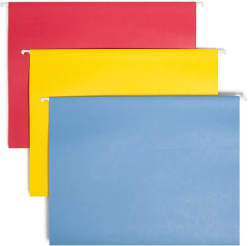 Smead TUFF - Carpeta colgante con pestaña de fácil deslizamiento, pestaña deslizante de corte 1/3, tamaño carta, colores primarios surtidos, 15 por