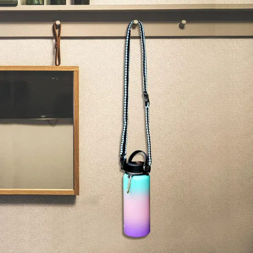 Vista 6 de Wongeto - Porta Mango de Cuerda Paracord con Correa de Hombro, Compatible con Botellas de Agua de Boca Ancha Hydro Flask Azul cielo