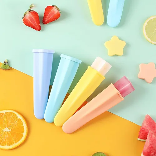 Vista 6 de Moldes de silicona para paletas de hielo, 8 piezas reutilizables de mano para hacer paletas de hielo de silicona para niños, moldes multicolores
