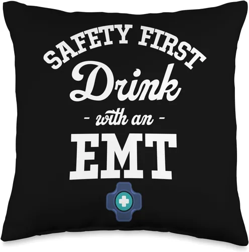 Funny EMT First Aid Ambulatory Service CPR Safety Drink with an EMT First Aid Ambulatory CPR Throw Pillow, 16x16, Multicolor