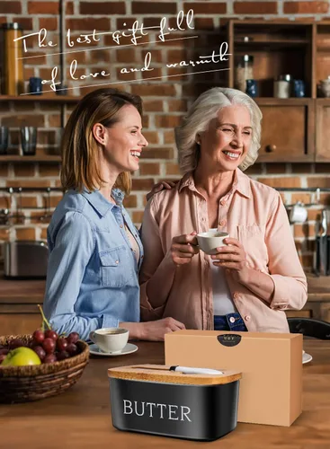 Vista 6 de Mantequillera con tapa: recipiente grande para mantequilla para encimera, soporte de mantequilla de cerámica para mostrador, bandeja de mantequilla