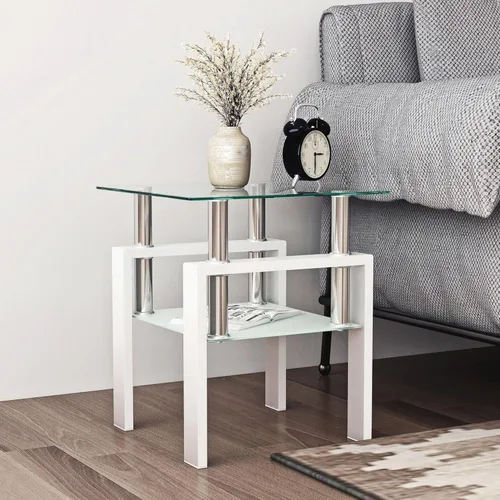 Vista 26 de IANIYA Juego de mesa de 3 piezas para sala de estar, moderno juego de mesa auxiliar de vidrio templado, mesa auxiliar de vidrio con marco de metal