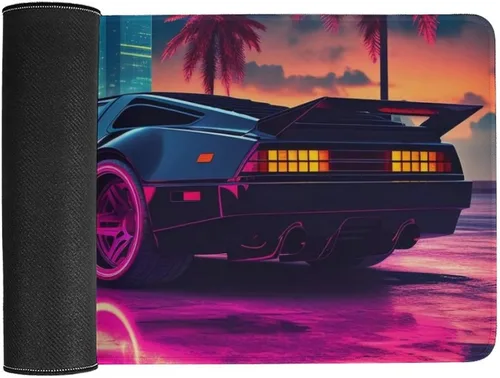 Vista 4 de Large Mouse Pad JDM Sports Car NSX Neon Palm Trees Synthwave Desk Mat Computer Accessories Gaming Office Organizers Supplies Decor Essentials
