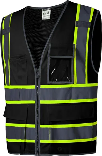 Vista 9 de SKSAFETY Chaleco de seguridad de nivel profesional de 12 bolsillos, chaleco de alta visibilidad Clase 2, ANSI/ISEA