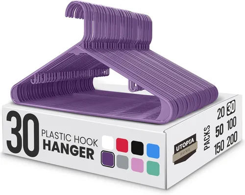 Vista 29 de Perchas de plástico Utopia Home, paquete de 50 - Percha para ropa con ganchos - Duradera y ahorradora de espacio (Agua)