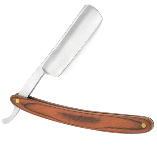 Vista 2 de Grandslam Pro - Maquinilla de afeitar recta de acero inoxidable 420 con mango de madera natural con refuerzo de cuero de primera calidad, kit
