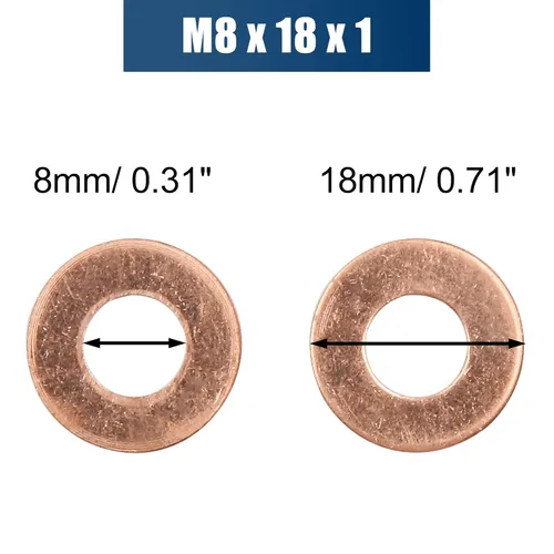 Vista 3 de X AUTOHAUX Anillo de junta de sellado de arandela plana de cobre M8 x 0.709 in x 0.039 in para tuerca de tornillo