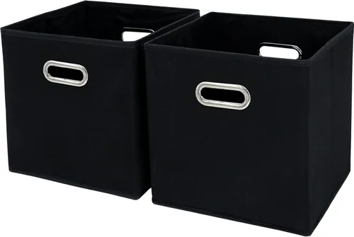 Contenedores de almacenamiento de tela negra, canastas organizadoras de tela de 11 x 11 x 11 pulgadas con asa, cesta plegable para armario o caja de