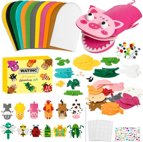 Vista 7 de WATINC Kit de fabricación de marionetas de mano de 12 piezas, calcetines de fieltro para manualidades, juguetes creativos de bricolaje para hacer