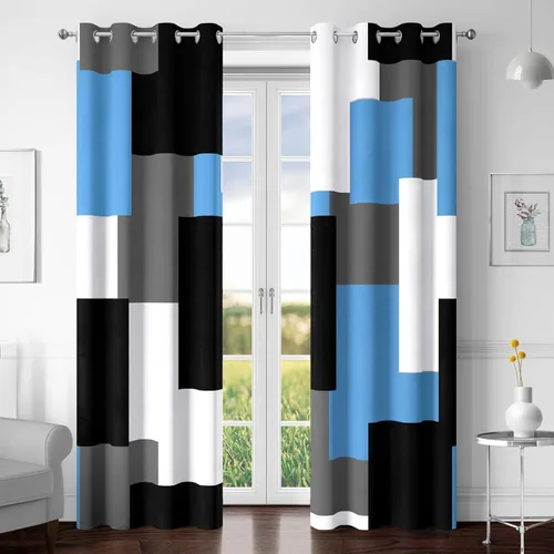 Vista 25 de Tyrot Avocado Green 100% Blackout Curtains for Bedroom 63 inch Long 2 Panels Set White Modern Abstract Geometric Black Out Curtains Insulated Room